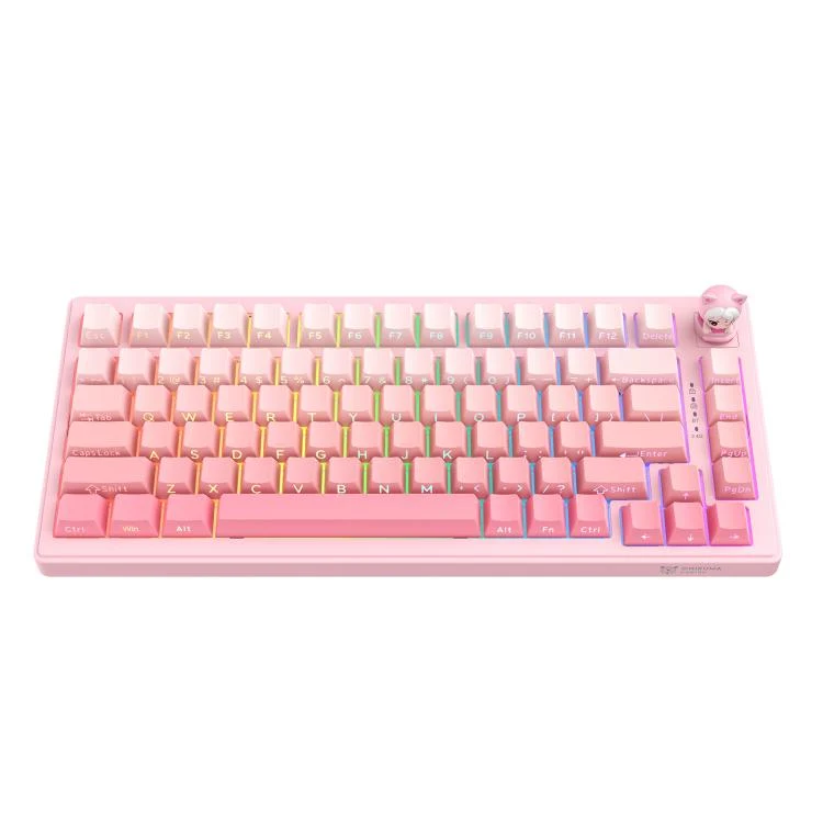 Onikuma MT707 Tri-Mode RGB 81 Keys Mechanical Keyboard with Creative Doll Knob (Pink)