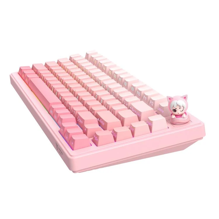 Onikuma MT707 Tri-Mode RGB 81 Keys Mechanical Keyboard with Creative Doll Knob (Pink)