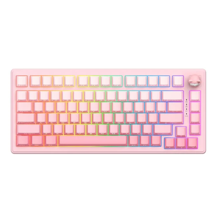 Onikuma MT707 Tri-Mode RGB 81 Keys Mechanical Keyboard with Creative Doll Knob (Pink)