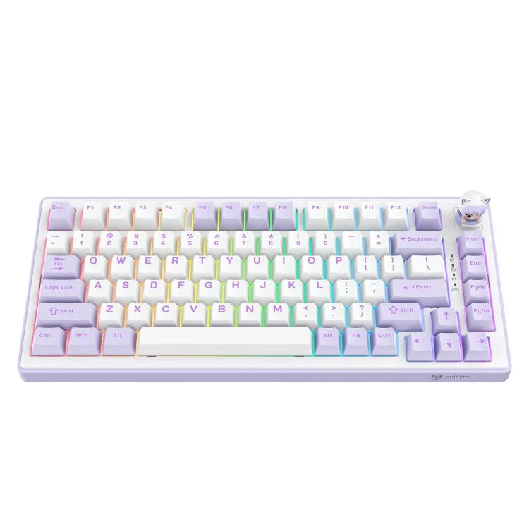 Onikuma MT707 Tri-Mode RGB 81 Keys Mechanical Keyboard with Creative Doll Knob (Purple)