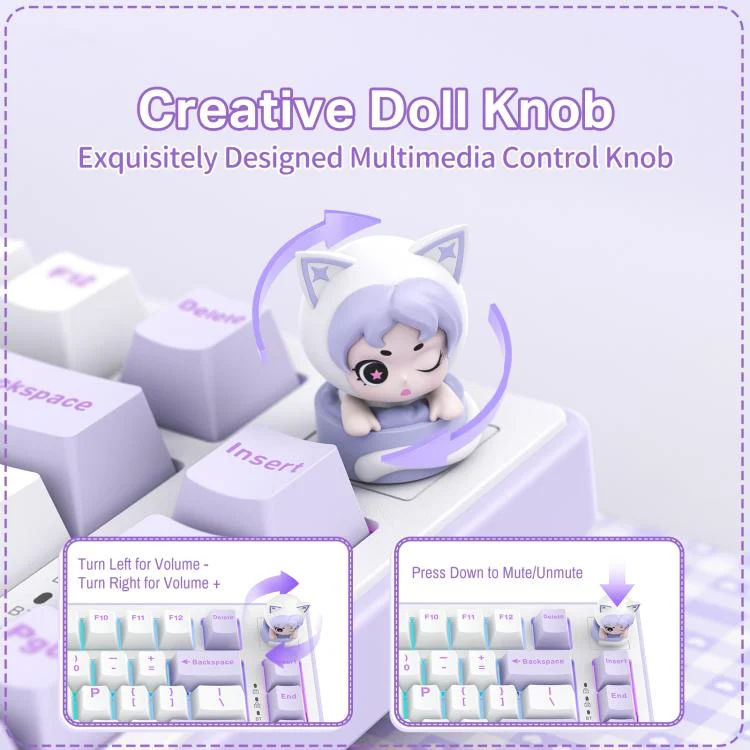 Onikuma MT707 Tri-Mode RGB 81 Keys Mechanical Keyboard with Creative Doll Knob (Purple)