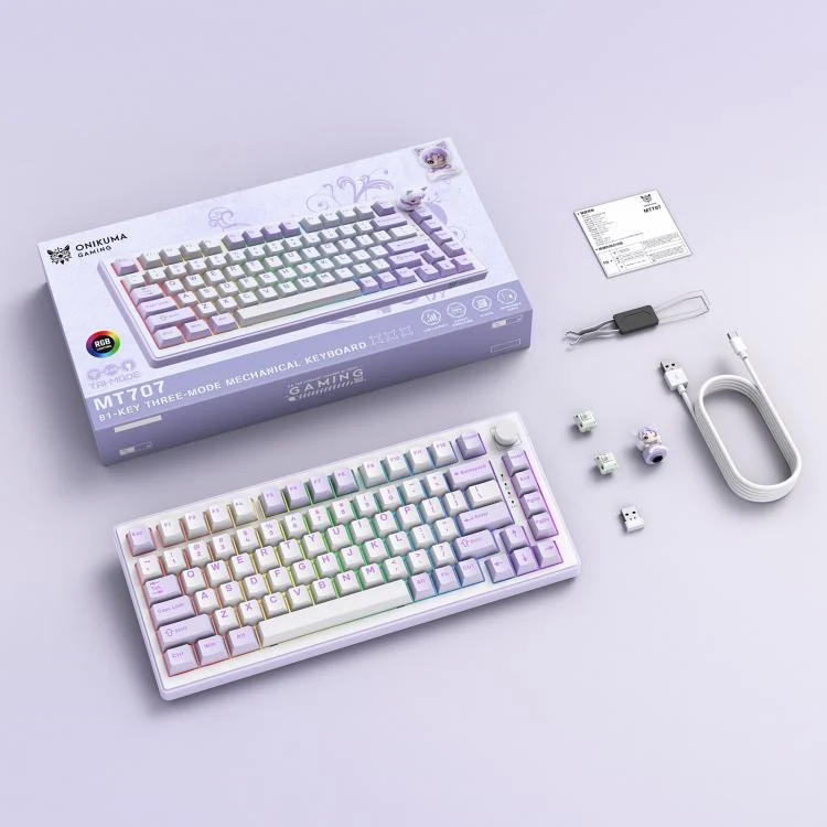 Onikuma MT707 Tri-Mode RGB 81 Keys Mechanical Keyboard with Creative Doll Knob (Purple)