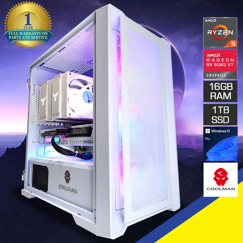 Sigma Ruby White Desktop Gaming PC | AMD Ryzen 5 8400F | 16GB RAM | 1TB SSD | RX 9060 XT | Windows 11 Pro