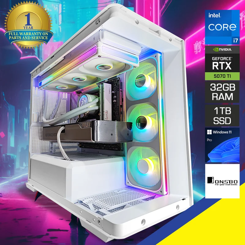 Optima D300 White Desktop Gaming PC | Intel i7 14700F | 32GB RAM | 1TB SSD | RTX 5070 Ti | Windows 11 Pro