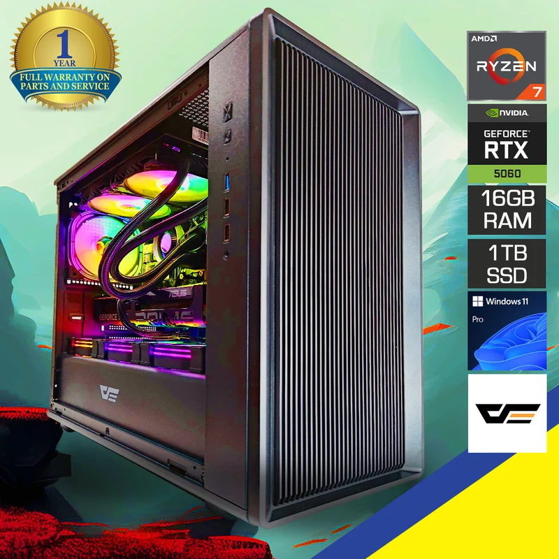 Aurora DB460M Black Desktop Gaming PC | AMD Ryzen 7 8700F | 16GB RAM | 1TB SSD | RTX 5060 TI | Windows 11 Pro