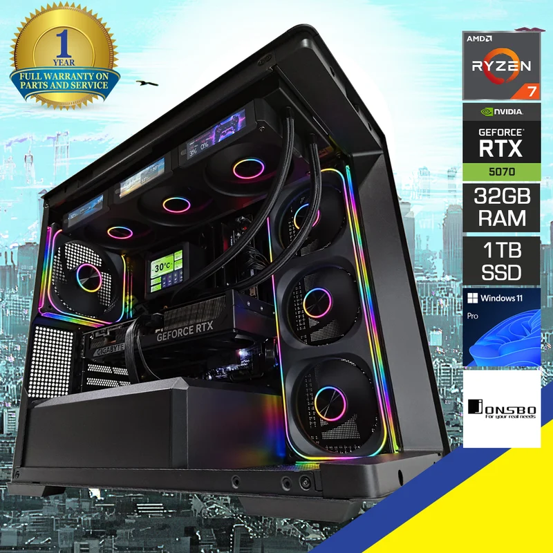 Optima D300 Black Desktop Gaming PC | AMD Ryzen 7 7800X3D | 32GB RAM | 1TB SSD | RTX 5070 | Windows 11 Pro