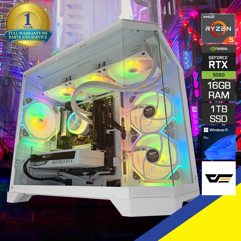 Sigma Spectra White Desktop Gaming PC | AMD Ryzen 5 7500F | 16GB RAM | 1TB SSD | RTX 5060 | Windows 11 Pro