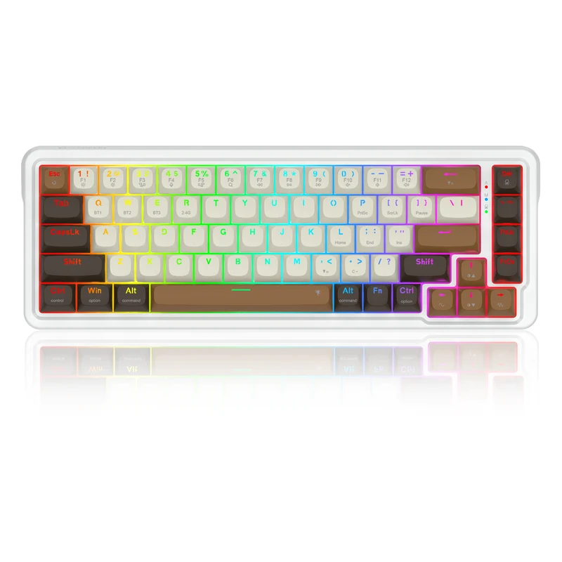 Redragon K709ECS RGB Nova Pro 81 Keys 75% Hot-Swappable Gasket-Mounted Wireless Mechanical Gaming Keyboard (Yolk RPC Linear Switch) (White/Coffee/Black)