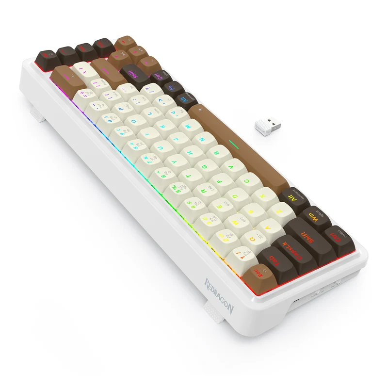 Redragon K709ECS RGB Nova Pro 81 Keys 75% Hot-Swappable Gasket-Mounted Wireless Mechanical Gaming Keyboard (Yolk RPC Linear Switch) (White/Coffee/Black)