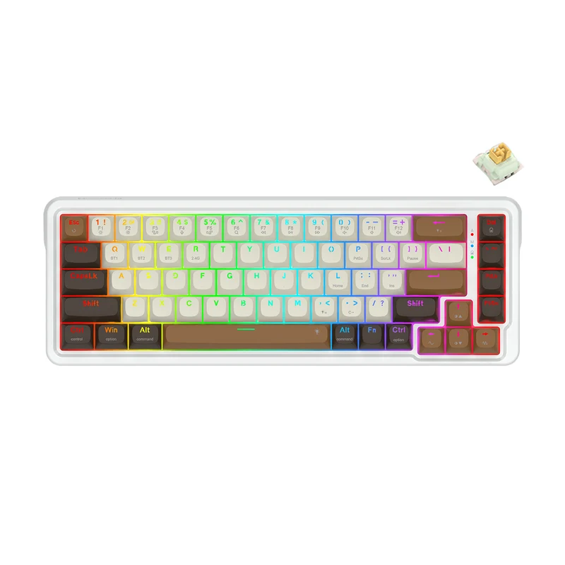 Redragon K709ECS RGB Nova Pro 81 Keys 75% Hot-Swappable Gasket-Mounted Wireless Mechanical Gaming Keyboard (Yolk RPC Linear Switch) (White/Coffee/Black)