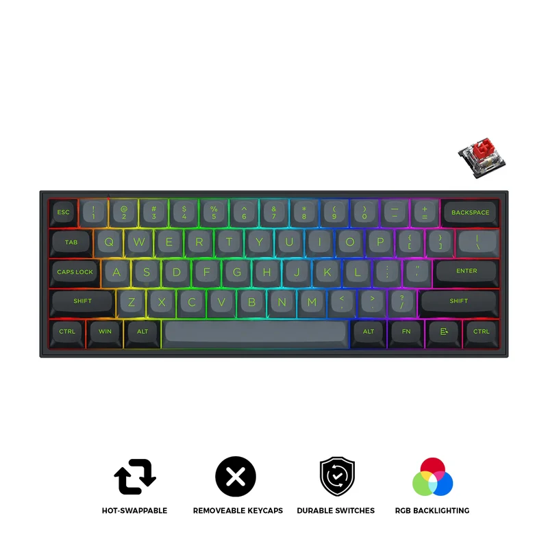 Redragon Fizz RGB Wired Mechanical Gaming Keyboard - Dust Proof Red Switch (Grey/Black) (K617GB-RGB)
