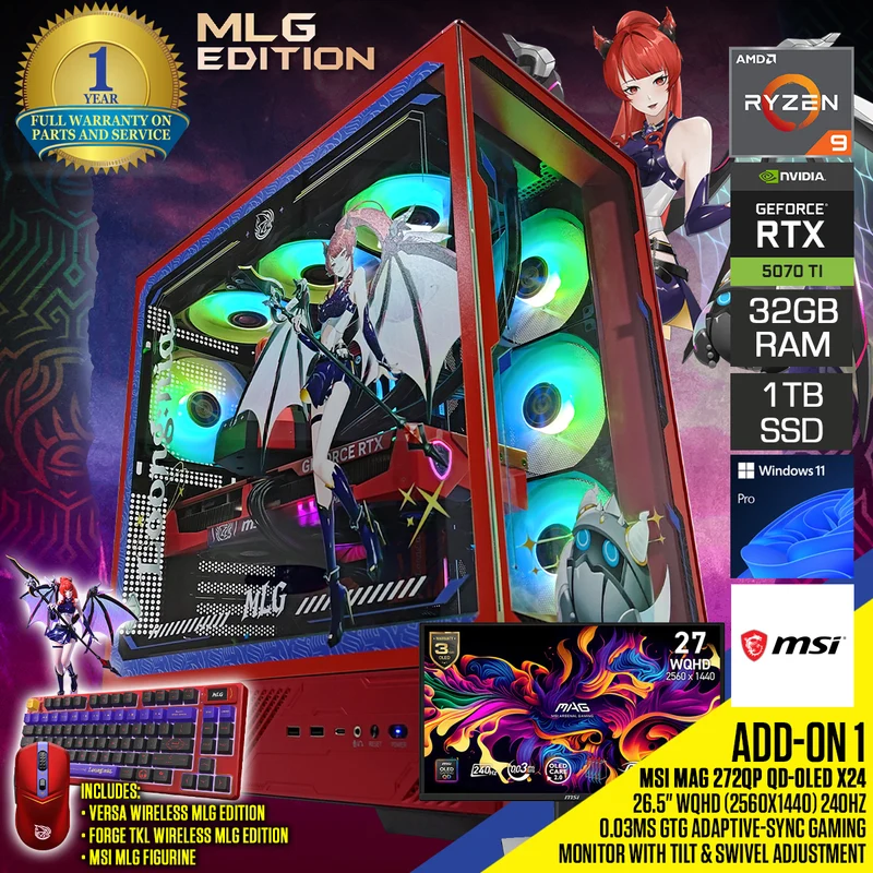 MLG Edition Desktop Gaming PC | AMD Ryzen 9 9900X | 32GB RAM | 1TB SSD | RTX 5070 TI | Windows 11 Pro