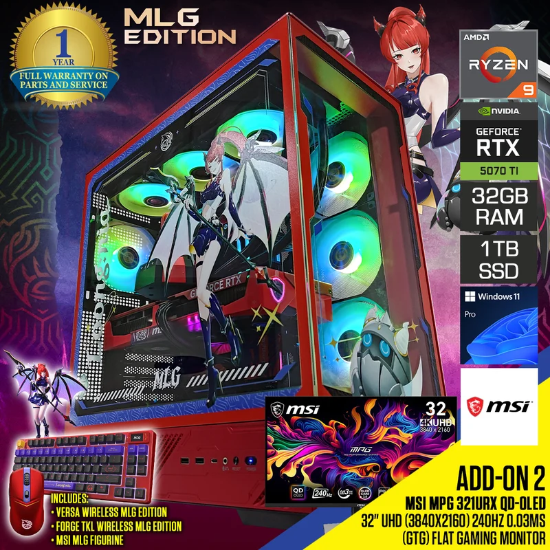 MLG Edition Desktop Gaming PC | AMD Ryzen 9 9900X | 32GB RAM | 1TB SSD | RTX 5070 TI | Windows 11 Pro