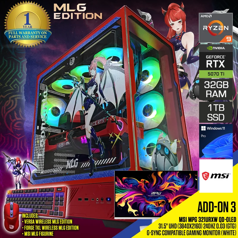 MLG Edition Desktop Gaming PC | AMD Ryzen 9 9900X | 32GB RAM | 1TB SSD | RTX 5070 TI | Windows 11 Pro