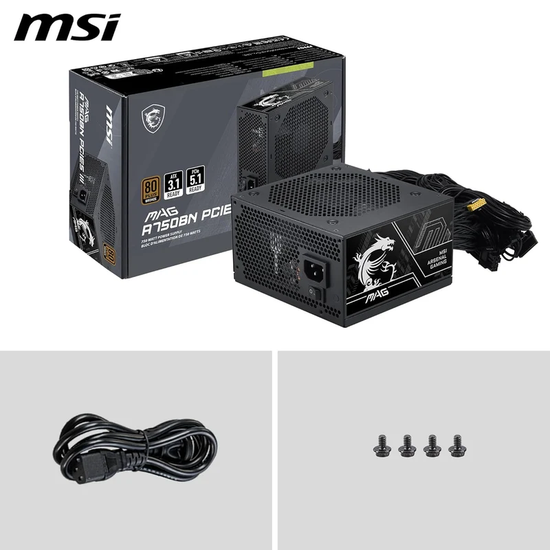 MSI MAG A750BN PCIE 5.0 III 750W 80+ Bronze Power Supply