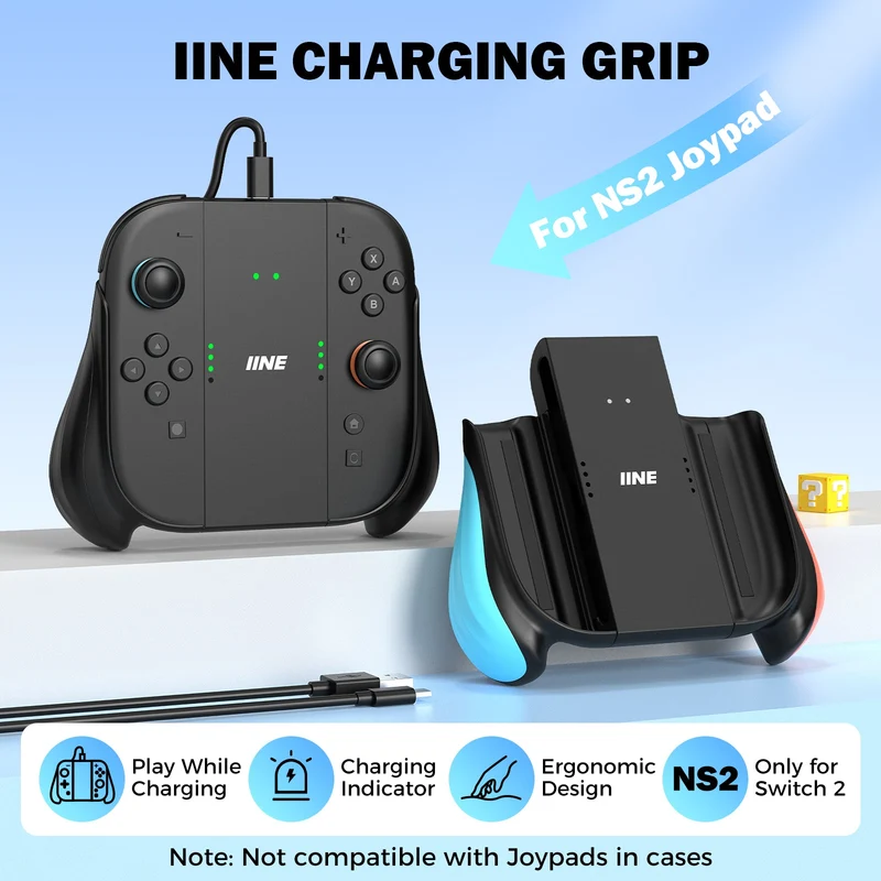 IINE Charging Grip with Remappable Buttons for Nintendo Switch 2 (Black) (L1219)
