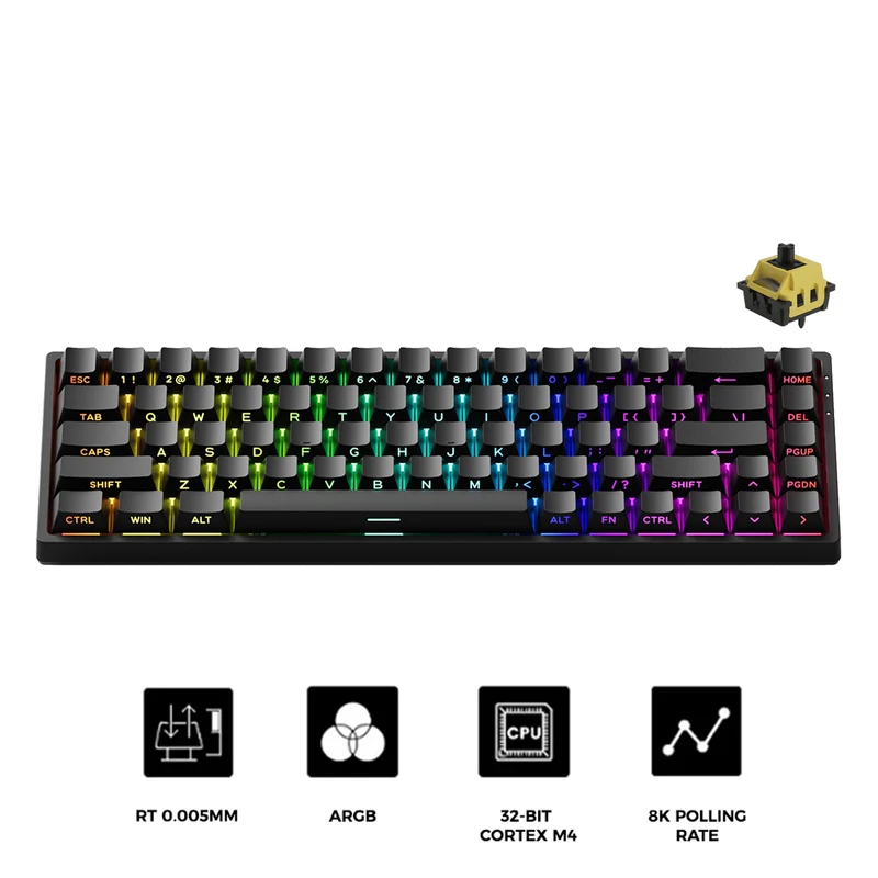 MonsGeek FUN68 HE Black Transparent Tri-Mode RGB Mechanical Keyboard (Flash Magnetic Switch) (103-FN68A-003)