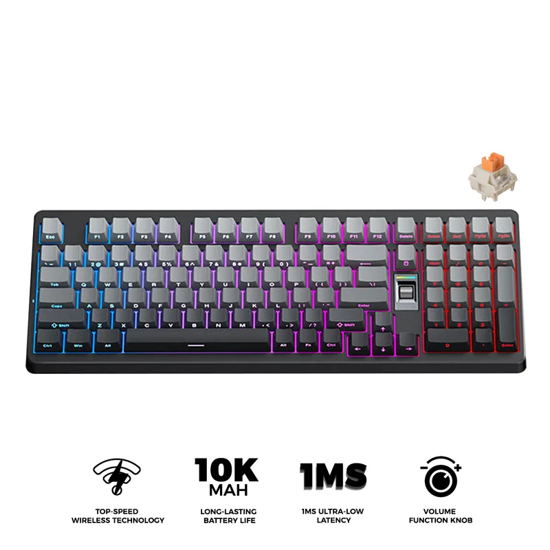 MCHOSE G98 V2 RGB Tri-Mode Hot-Swappable Mechanical Keyboard (Black) (Flame Orange Switch)