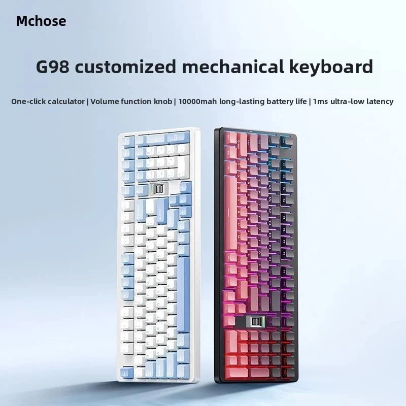 MCHOSE G98 V2 RGB Tri-Mode Hot-Swappable Mechanical Keyboard (Black/Pink) (Snow Tiger Switch)