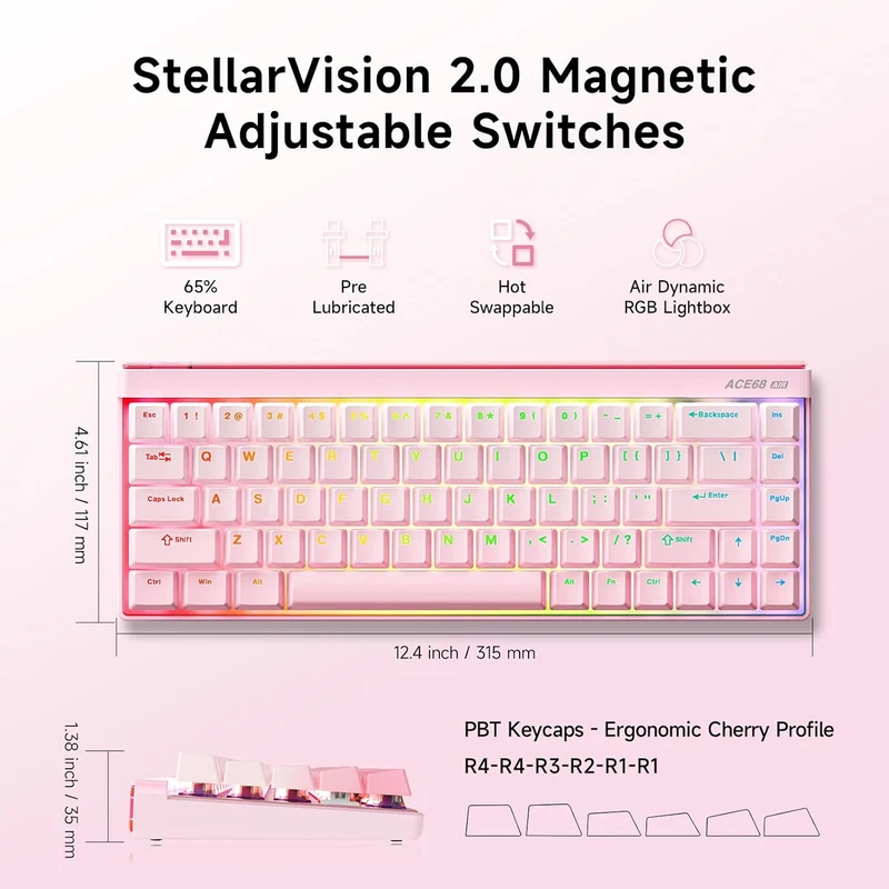 MCHOSE Ace 68 Air Esports Edition RGB Hot-Swappable Gaming Keyboard (Peach Gradient Pink) (Fire Shadow Switch)