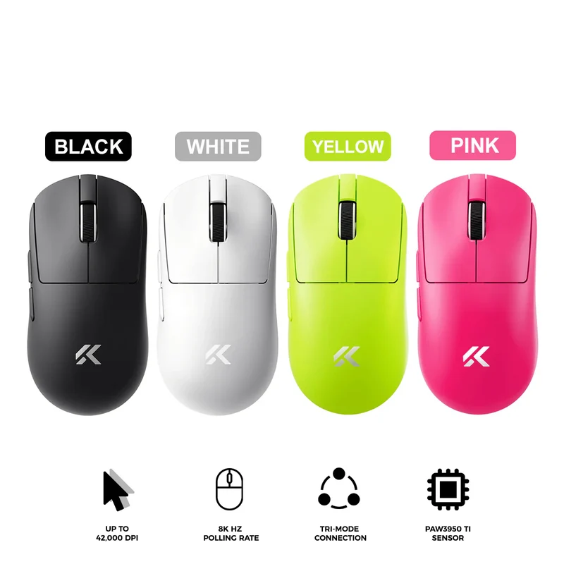 MCHOSE A7 V2 Ultra Tri-Mode Lightweight All-round Gaming Mouse (Black, Pink, White, Yellow)