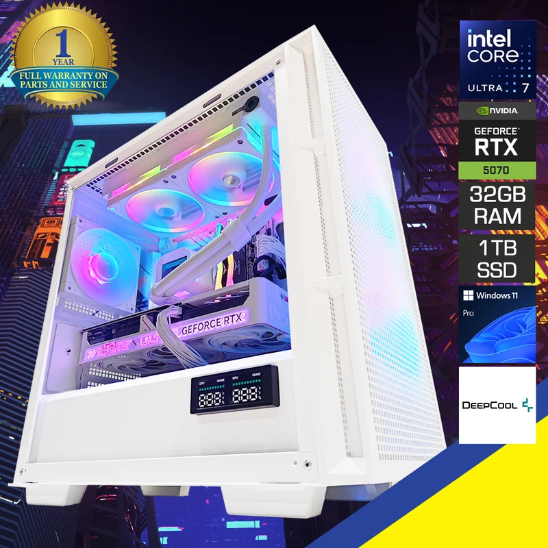 Optima CH360 White Desktop Gaming PC | Intel Core Ultra 7 265K | 32GB RAM | 1TB SSD | RTX 5070 Ultra OC | Windows 11 Pro