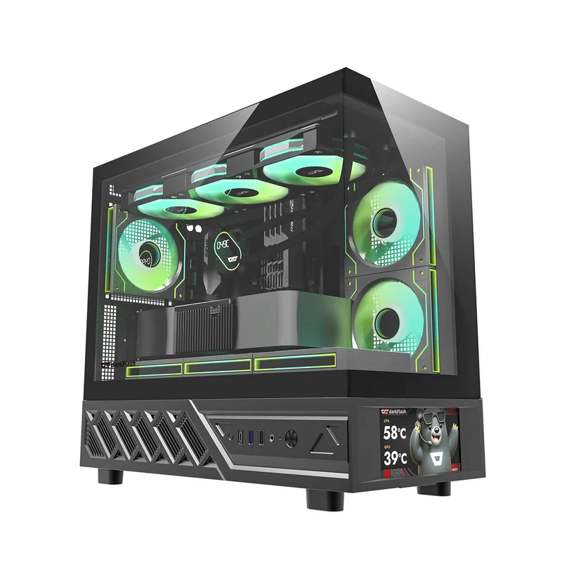DarkFlash DS950MV M-ATX Glass PC Case with 6" IPS Customizable Display (Black, White)
