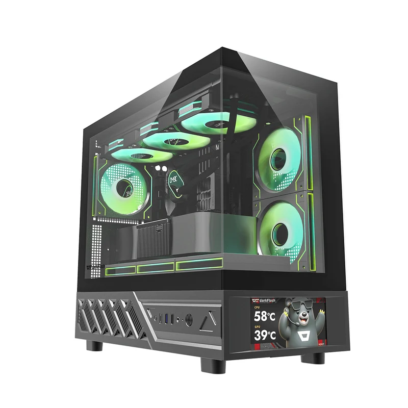 DarkFlash DS950MV M-ATX Glass PC Case with 6" IPS Customizable Display (Black, White)