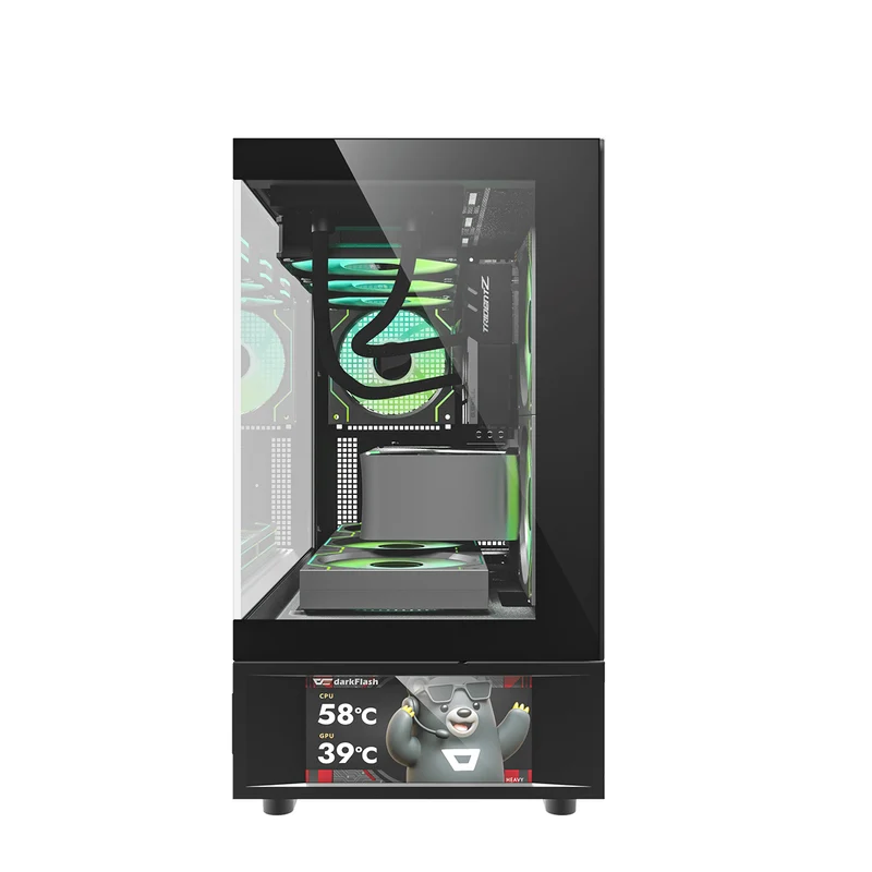 DarkFlash DS950MV M-ATX Glass PC Case with 6" IPS Customizable Display (Black, White)