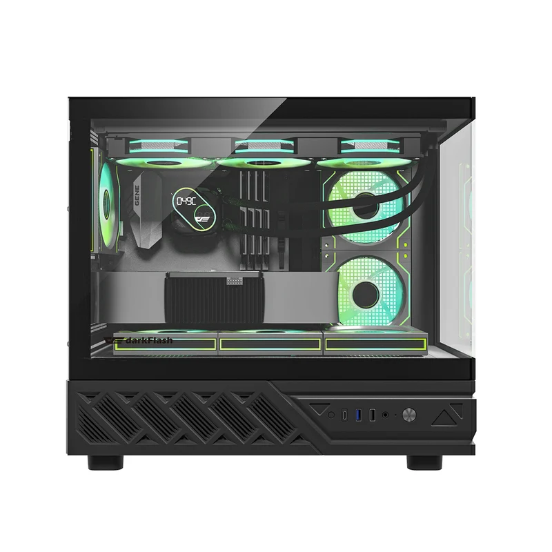 DarkFlash DS950MV M-ATX Glass PC Case with 6" IPS Customizable Display (Black, White)