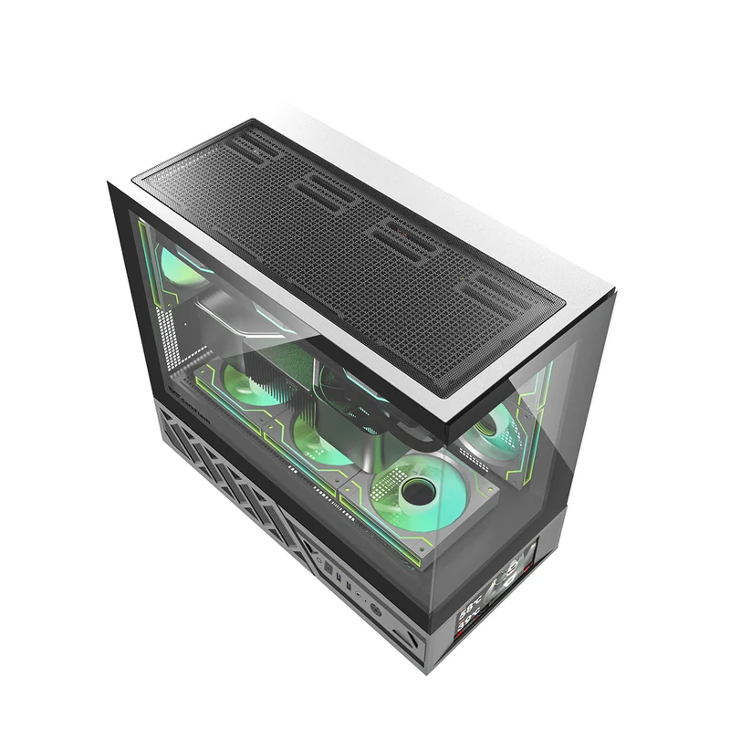 DarkFlash DS950MV M-ATX Glass PC Case with 6" IPS Customizable Display (Black, White)