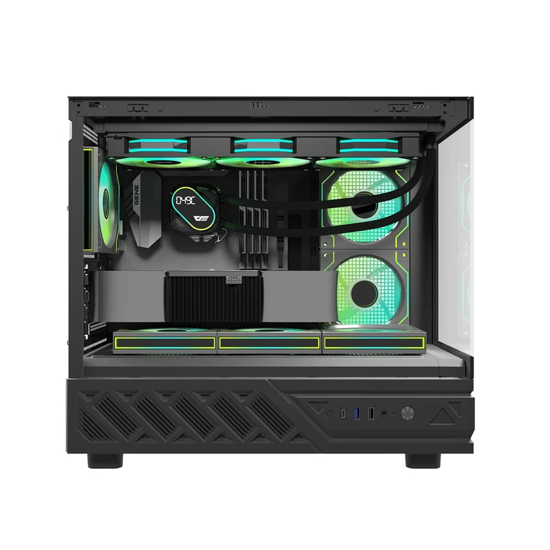 DarkFlash DS950MV M-ATX Glass PC Case with 6" IPS Customizable Display (Black, White)