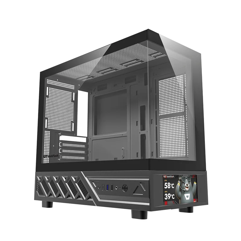 DarkFlash DS950MV M-ATX Glass PC Case with 6" IPS Customizable Display (Black, White)