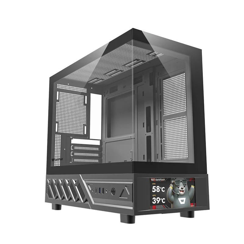 DarkFlash DS950MV M-ATX Glass PC Case with 6" IPS Customizable Display (Black, White)