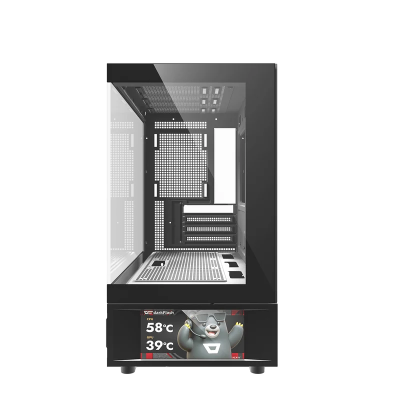 DarkFlash DS950MV M-ATX Glass PC Case with 6" IPS Customizable Display (Black, White)