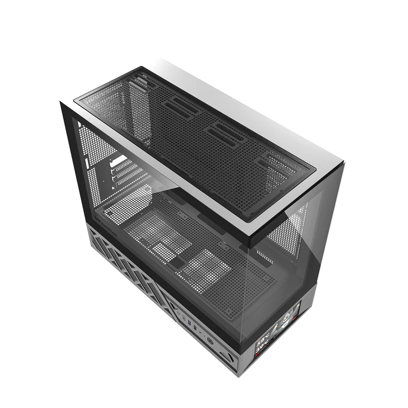 DarkFlash DS950MV M-ATX Glass PC Case with 6" IPS Customizable Display (Black, White)