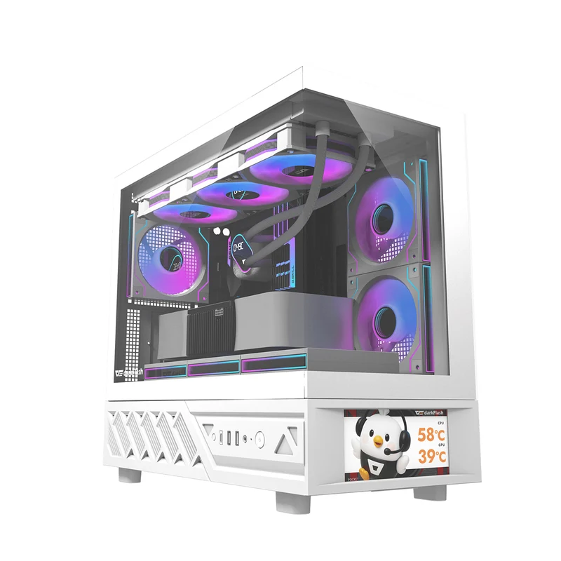 DarkFlash DS950MV M-ATX Glass PC Case with 6" IPS Customizable Display (Black, White)