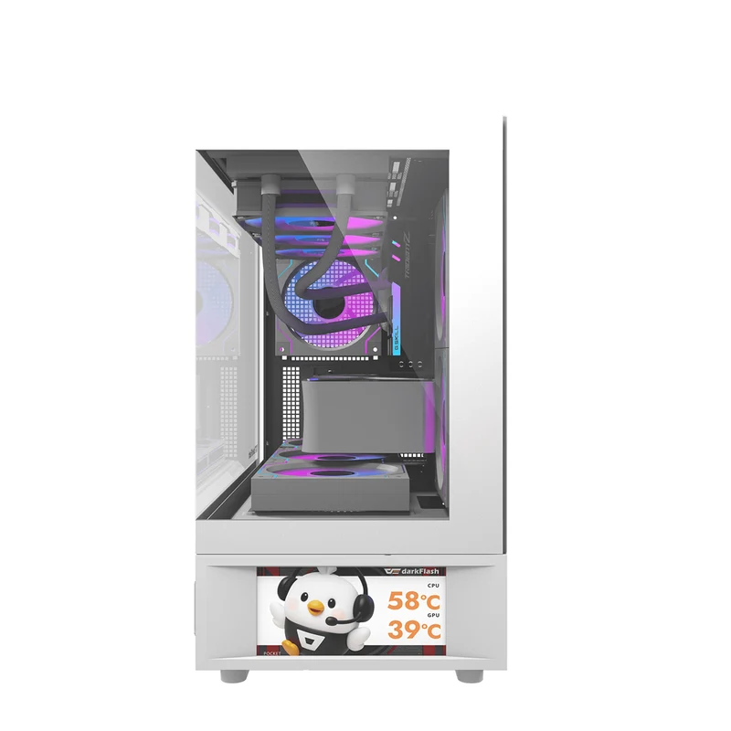 DarkFlash DS950MV M-ATX Glass PC Case with 6" IPS Customizable Display (Black, White)