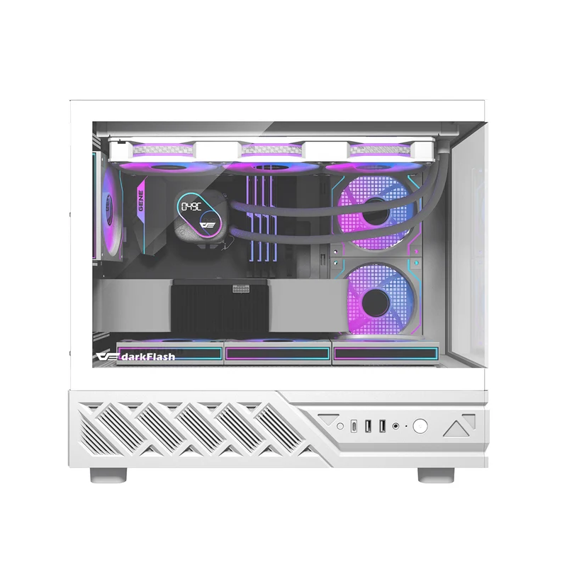DarkFlash DS950MV M-ATX Glass PC Case with 6" IPS Customizable Display (Black, White)