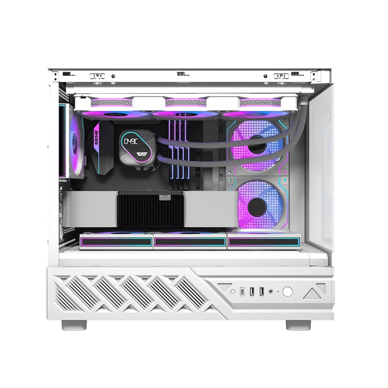 DarkFlash DS950MV M-ATX Glass PC Case with 6" IPS Customizable Display (Black, White)