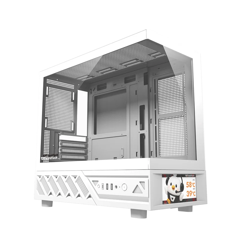 DarkFlash DS950MV M-ATX Glass PC Case with 6" IPS Customizable Display (Black, White)