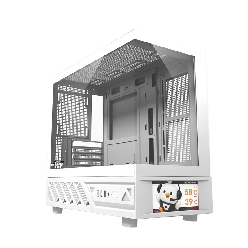 DarkFlash DS950MV M-ATX Glass PC Case with 6" IPS Customizable Display (Black, White)