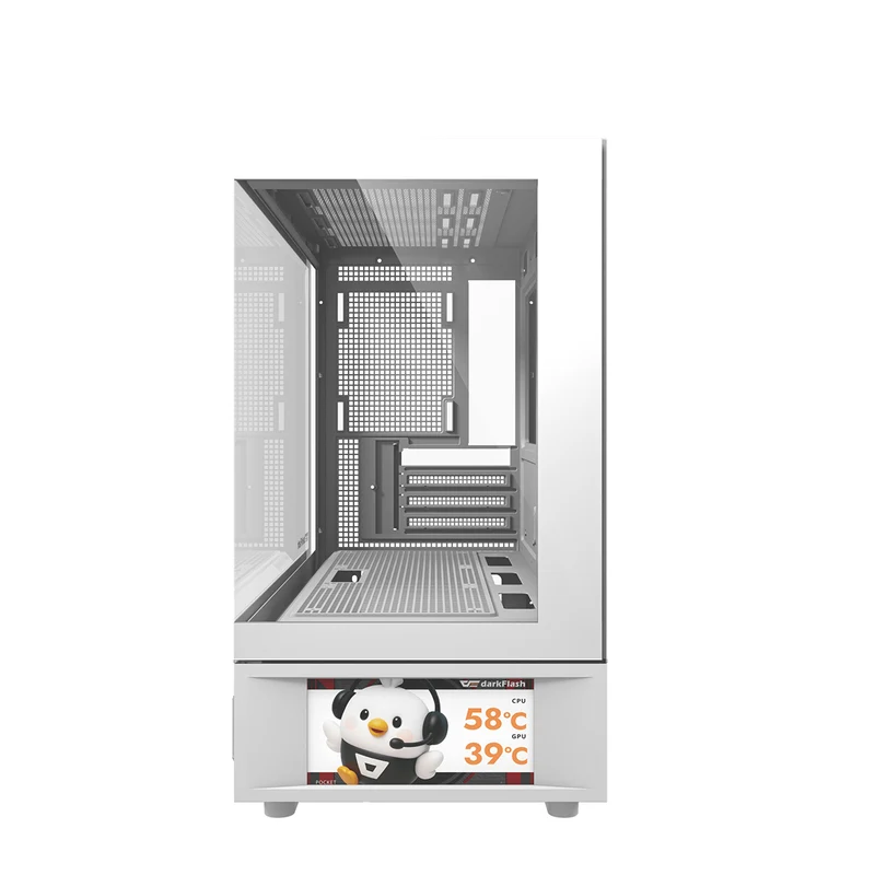 DarkFlash DS950MV M-ATX Glass PC Case with 6" IPS Customizable Display (Black, White)