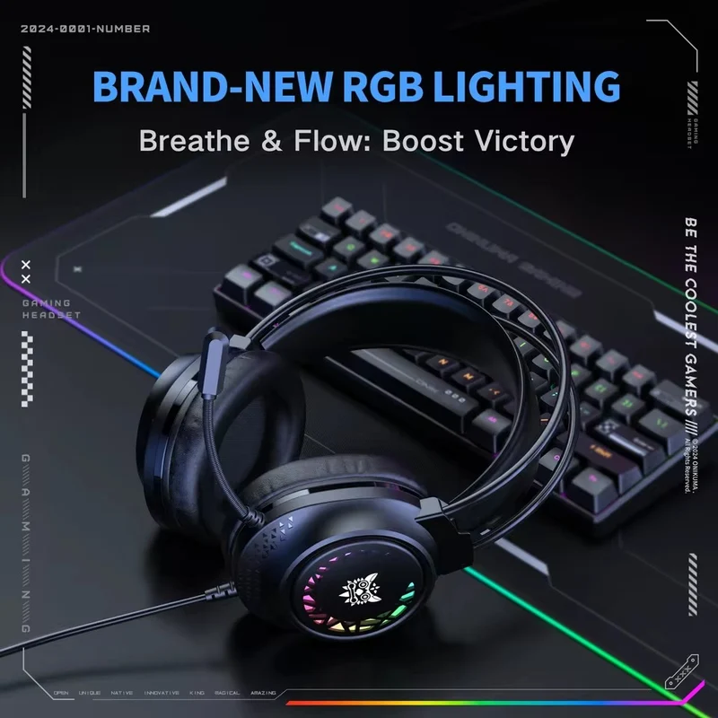 Onikuma X92 RGB Gaming Headphone with Noise-Cancelling Microphone (Black)