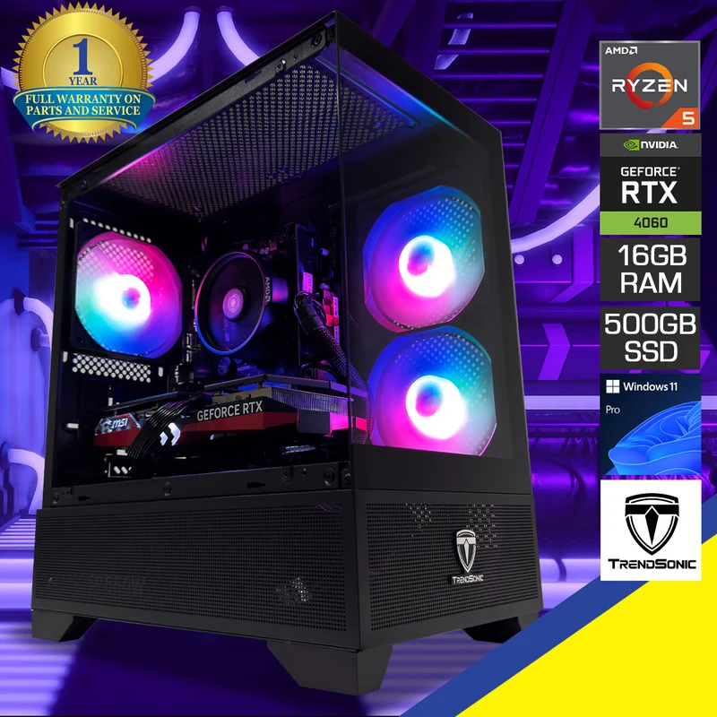 Alpha ERIS Black Desktop Gaming PC | AMD Ryzen 5 5500GT | 16GB RAM | 500GB SSD | RTX 4060 | Windows 11 Pro