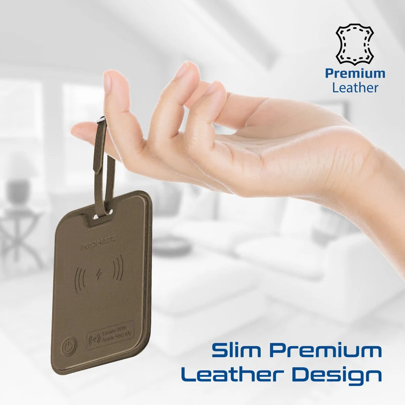 Promate HushTag Anti-Loss Slim Leather Luggage Tag with Smart Tracking (Black, Brown)