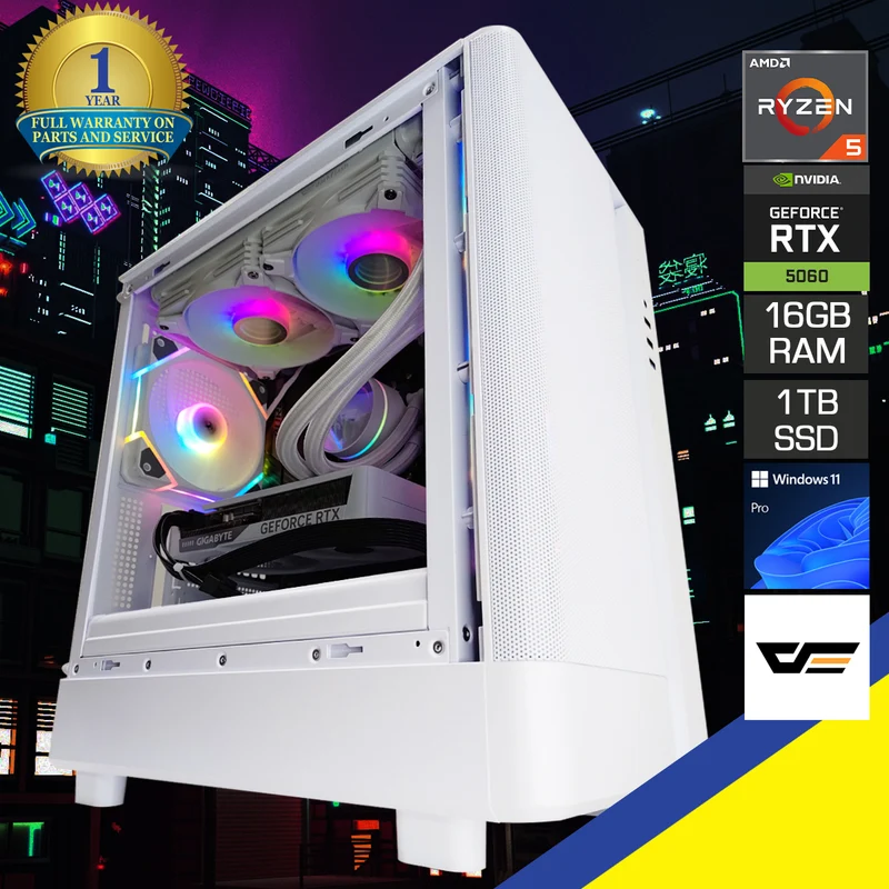 Sigma DB330M Mesh White Desktop Gaming PC | AMD Ryzen 5 7500F | 16GB RAM | 1TB SSD | RTX 5060 | Windows 11 Pro
