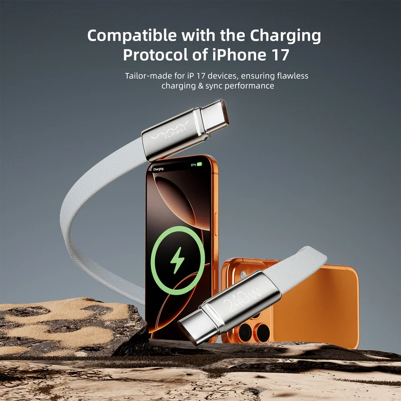 Vyvylabs VeloThread Series Fast Charging Data Cable Type-C to Type-C 240W (1M, 2M) (White) (VCQSCC1-WH, VCQSCC2-WH)