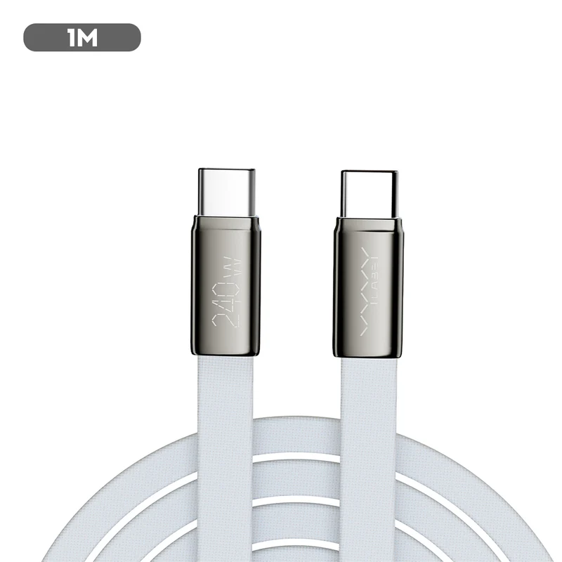 Vyvylabs VeloThread Series Fast Charging Data Cable Type-C to Type-C 240W (1M, 2M) (White) (VCQSCC1-WH, VCQSCC2-WH)