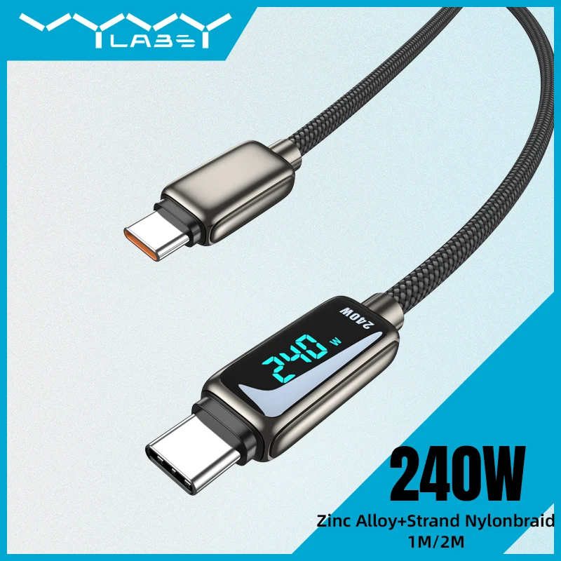Vyvylabs ThunderBird Smart Charge 240W Display Cable Type-C to Type-C (1M, 2M) (Black) (VCLNCC1-BK-PP, VCLNCC2-BK-PP)